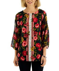 JM Collection Women's 3/4-Sleeve Mixed-Print Tunic, Created For Macy's