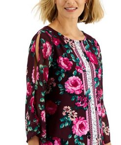 JM Collection Women's 3/4-Sleeve Mixed-Print Tunic, Created For Macy's -CeCe cloth-shop 22152795 fpx