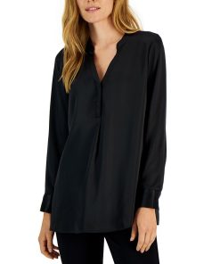 Alfani Women's Satin Half-Placket Blouse, Created For Macy's