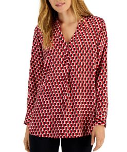 Alfani Women's Printed Satin Long Sleeve Top, Created For Macy's