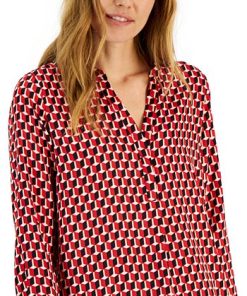 Alfani Women's Printed Satin Long Sleeve Top, Created For Macy's -CeCe cloth-shop 22164493 fpx