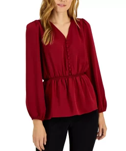 Alfani Women's V-Neck Smocked-Waist Top, Created For Macy's -CeCe cloth-shop 22164505 fpx