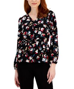 Alfani Women's Smocked Peplum V-Neck Blouse, Created For Macy's