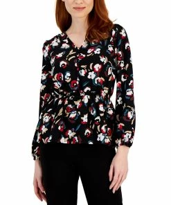 Alfani Women's Smocked Peplum V-Neck Blouse, Created For Macy's