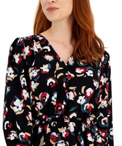 Alfani Women's Smocked Peplum V-Neck Blouse, Created For Macy's -CeCe cloth-shop 22164519 fpx