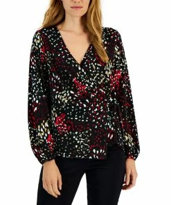 Alfani Women's Printed Surplice Wrap Top, Created For Macy's