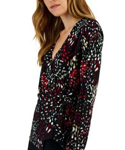 Alfani Women's Printed Surplice Wrap Top, Created For Macy's -CeCe cloth-shop 22164568 fpx