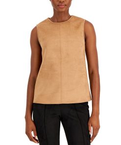 Anne Klein Women's Topstitched Sleeveless Faux-Suede Shell