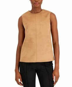 Anne Klein Women's Topstitched Sleeveless Faux-Suede Shell