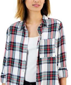 Style & Co Women's Cotton Plaid Button-Front Shirt, Created For Macy's -CeCe cloth-shop 22165011 fpx