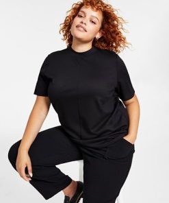 Bar III Plus Size Mock Neck Top, Created For Macy's -CeCe cloth-shop 22179991 fpx