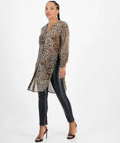 Bar III Women's Printed Button-Down Chiffon Tunic Blouse, Created For Macy's