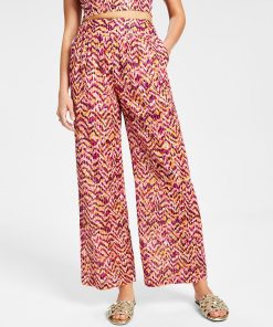 Bar III Women's Printed Wide-Leg Smocked-Waist Pull-On Pants, Created For Macy's