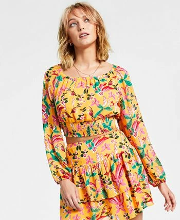 Bar III Women's Printed Long-Sleeve Scoop-Neck Top, Created For Macy's - Image 2