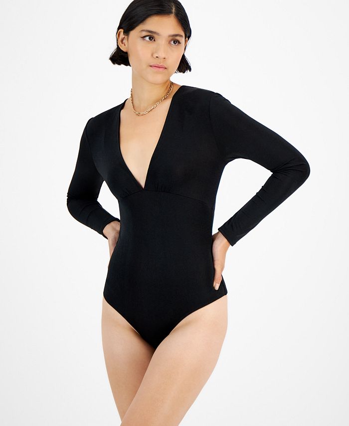 Women's Deep V-Neck Thong-Back Bodysuit, Created For Macy's Bar III Women's Deep V-Neck Thong-Back Bodysuit, Created For Macy's -CeCe cloth-shop