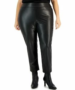 Kasper Plus Size Pull-On Faux-Leather Slim-Fit Ankle Pants