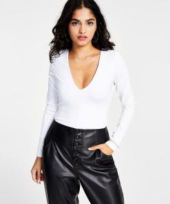 Bar III Women's Plunging V-Neck Compression Thong Bodysuit, Created For Macy's