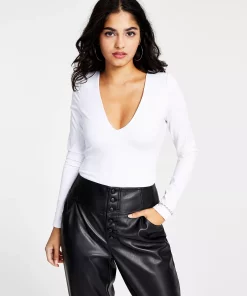 Bar III Women's Plunging V-Neck Compression Thong Bodysuit, Created For Macy's