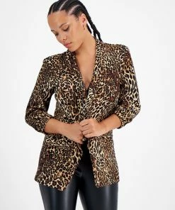 Bar III Women's Animal-Print Boyfriend Blazer, Created For Macy's