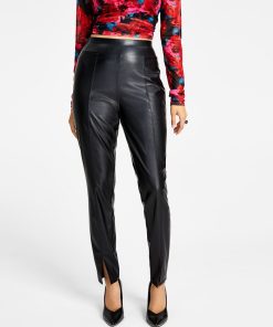 Bar III Women's Slit-Hem Faux-Leather Pull-On Pants, Created For Macy's