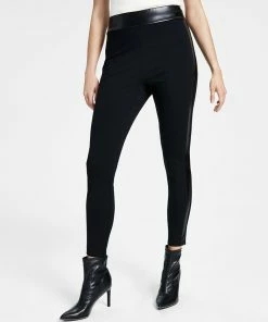 Bar III Women's Faux Leather Trim Pull-On Leggings, Created For Macy's