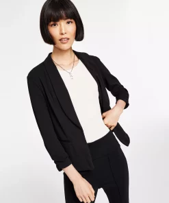 Bar III Knit-Crepe Ruched-Sleeve Blazer, Created For Macy's