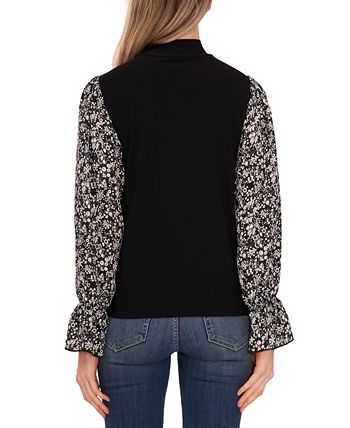 Women's Mock Neck Printed Sleeve Knit Top CeCe Women's Mock Neck Printed Sleeve Knit Top -CeCe cloth-shop