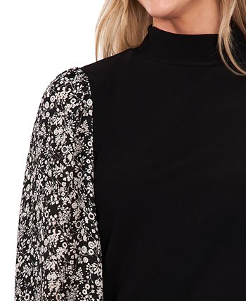 Women's Mock Neck Printed Sleeve Knit Top CeCe Women's Mock Neck Printed Sleeve Knit Top -CeCe cloth-shop
