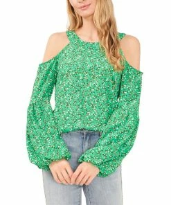 CeCe Women's Harmony Blossoms Cold Shoulder Blouse