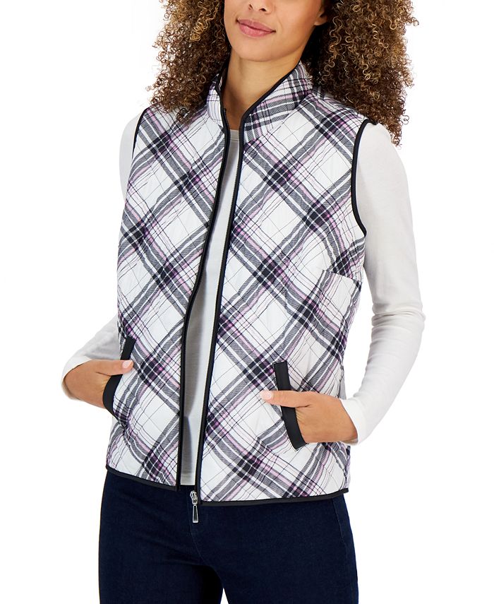 Women's Plaid Sleeveless Puffer Vest, Created For Macy's Karen Scott Women's Plaid Sleeveless Puffer Vest, Created For Macy's -CeCe cloth-shop