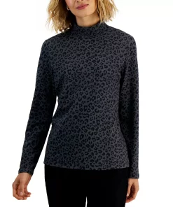 Karen Scott Women's Printed Mock-Neck Top, Created For Macy's -CeCe cloth-shop 22224277 fpx