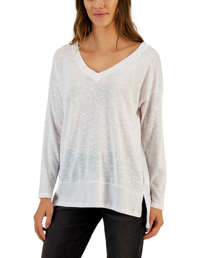 Women's V-Neck Snit Top, Created For Macy's Style & Co Women's V-Neck Snit Top, Created For Macy's -CeCe cloth-shop