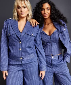 Royalty By Maluma Women's Striped Epaulet Jacket, Created For Macy's -CeCe cloth-shop 22261566 fpx