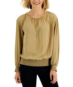JM Collection Women's Smocked Necklace Top, Created For Macy's