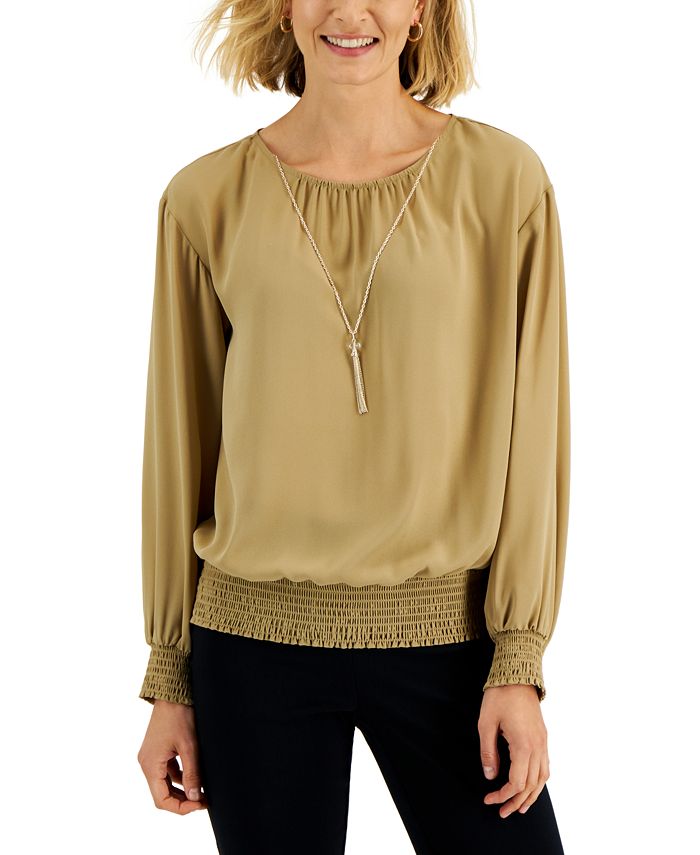 Women's Smocked Necklace Top, Created For Macy's JM Collection Women's Smocked Necklace Top, Created For Macy's -CeCe cloth-shop