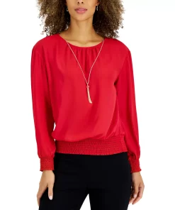 JM Collection Women's Smocked Necklace Top, Created For Macy's 4 JM Collection Women's Smocked Necklace Top, Created For Macy's -CeCe cloth-shop 22269562 fpx