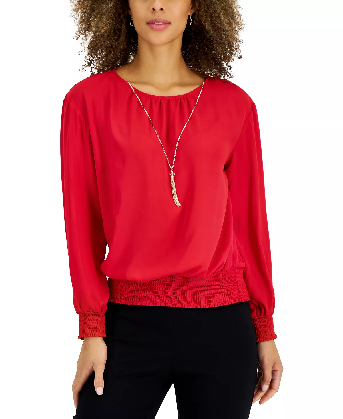 Women's Smocked Necklace Top, Created For Macy's JM Collection Women's Smocked Necklace Top, Created For Macy's -CeCe cloth-shop