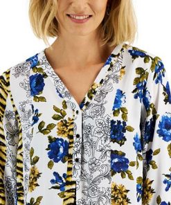 JM Collection Women's Printed Roll-Tab-Sleeve Top, Created For Macy's 2 JM Collection Women's Printed Roll-Tab-Sleeve Top, Created For Macy's -CeCe cloth-shop 22269588 fpx