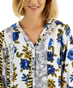 JM Collection Women's Printed Roll-Tab-Sleeve Top, Created For Macy's 4 JM Collection Women's Printed Roll-Tab-Sleeve Top, Created For Macy's -CeCe cloth-shop 22269588 fpx