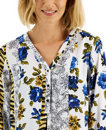 Women's Printed Roll-Tab-Sleeve Top, Created For Macy's JM Collection Women's Printed Roll-Tab-Sleeve Top, Created For Macy's -CeCe cloth-shop