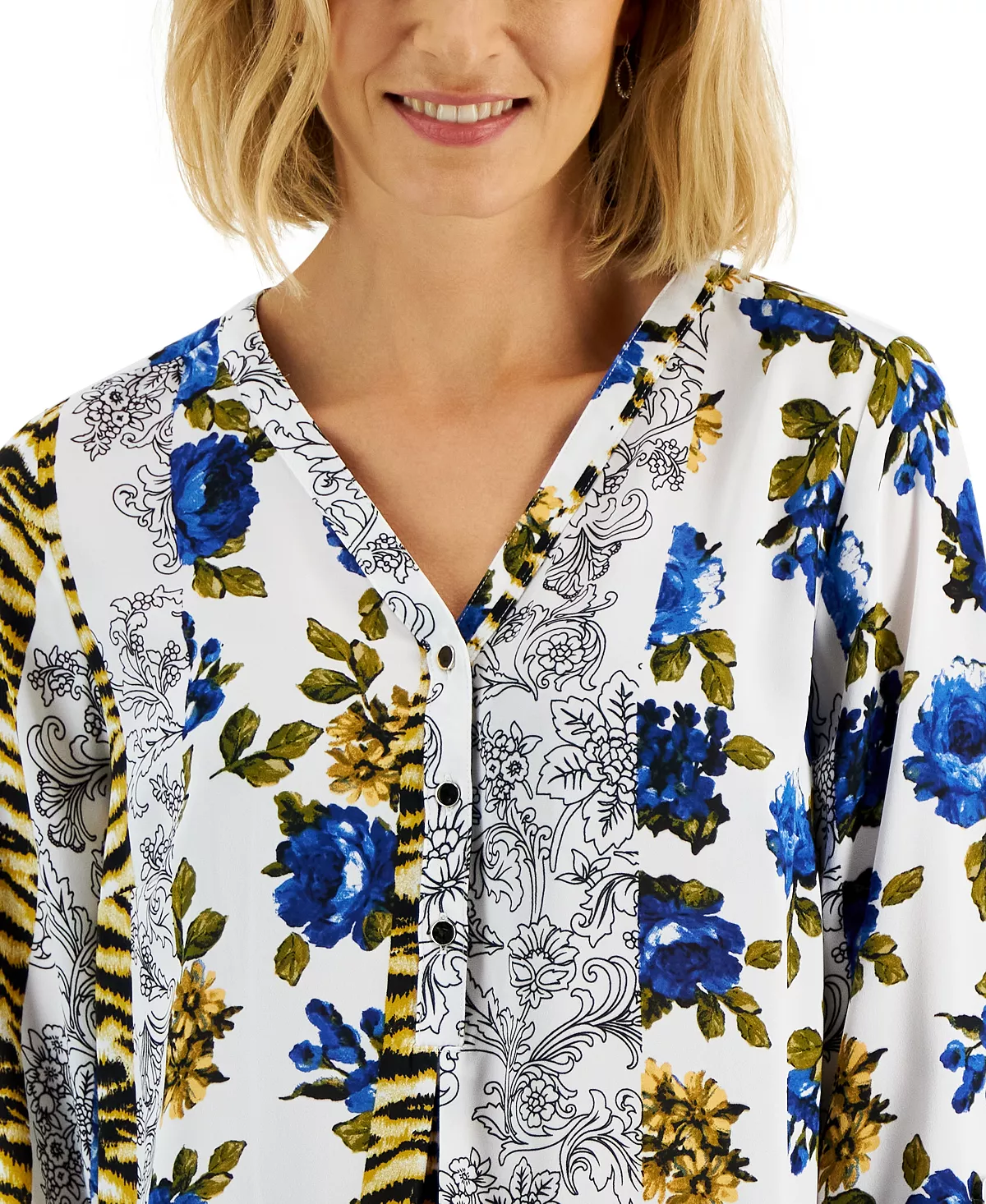 Women's Printed Roll-Tab-Sleeve Top, Created For Macy's JM Collection Women's Printed Roll-Tab-Sleeve Top, Created For Macy's -CeCe cloth-shop