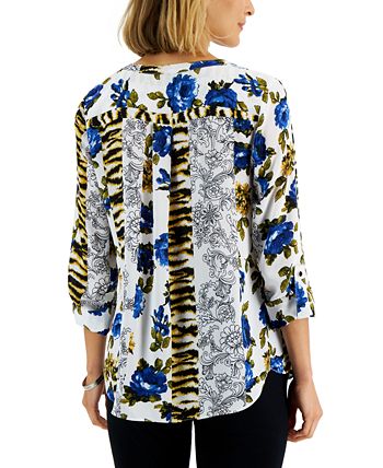 Women's Printed Roll-Tab-Sleeve Top, Created For Macy's JM Collection Women's Printed Roll-Tab-Sleeve Top, Created For Macy's -CeCe cloth-shop