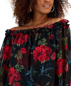 INC International Concepts Women's Printed Off-The-Shoulder Blouse, Created For Macy's -CeCe cloth-shop 22269788 fpx