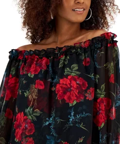 INC International Concepts Women's Printed Off-The-Shoulder Blouse, Created For Macy's -CeCe cloth-shop 22269788 fpx