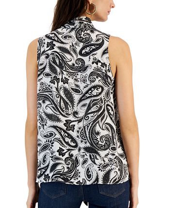 Women's Printed Tie-Neck Top, Created For Macy's INC International Concepts Women's Printed Tie-Neck Top, Created For Macy's -CeCe cloth-shop