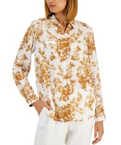 Charter Club Women's Floral-Print Linen Shirt, Created For Macy's