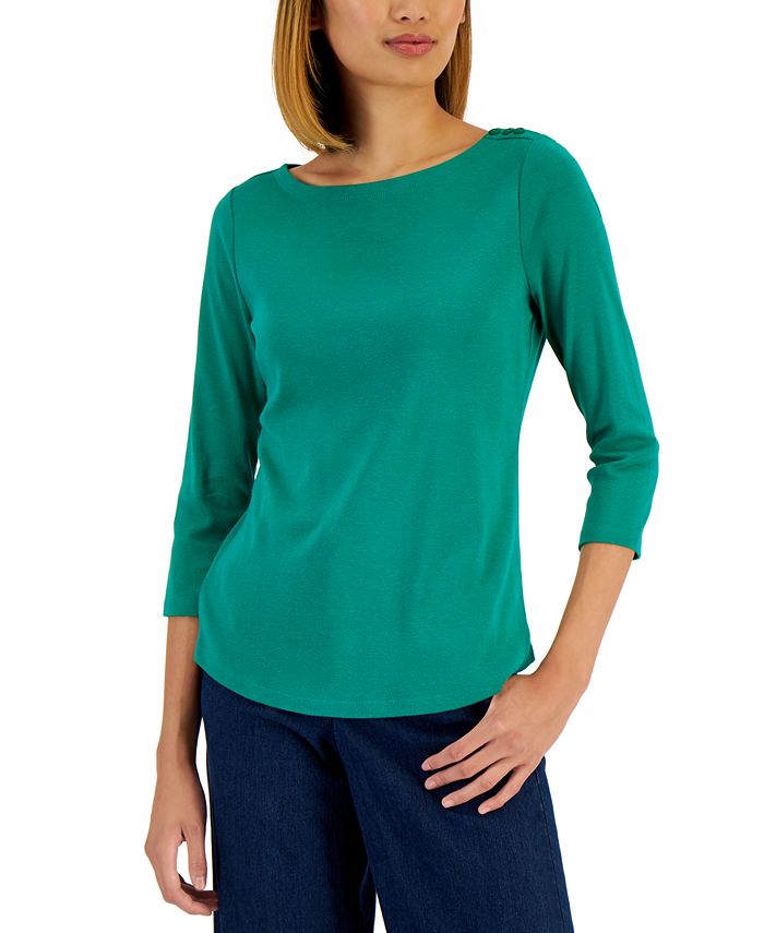 Women's Pima Cotton Boat-Neck Top, Created For Macy's Charter Club Women's Pima Cotton Boat-Neck Top, Created For Macy's -CeCe cloth-shop
