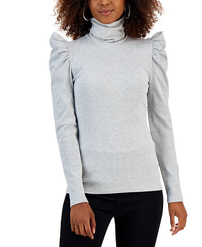 Women's Metallic Ribbed Puff-Sleeve Turtleneck Top, Created For Macy's INC International Concepts Women's Metallic Ribbed Puff-Sleeve Turtleneck Top, Created For Macy's -CeCe cloth-shop