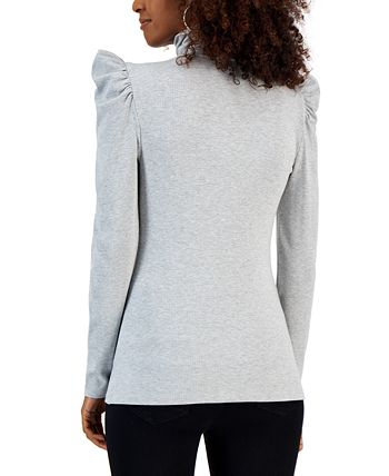 Women's Metallic Ribbed Puff-Sleeve Turtleneck Top, Created For Macy's INC International Concepts Women's Metallic Ribbed Puff-Sleeve Turtleneck Top, Created For Macy's -CeCe cloth-shop