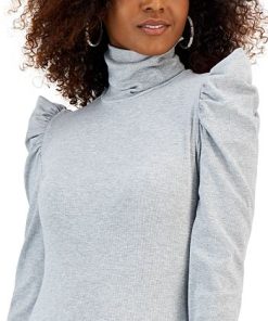 INC International Concepts Women's Metallic Ribbed Puff-Sleeve Turtleneck Top, Created For Macy's 2 INC International Concepts Women's Metallic Ribbed Puff-Sleeve Turtleneck Top, Created For Macy's -CeCe cloth-shop 22270476 fpx